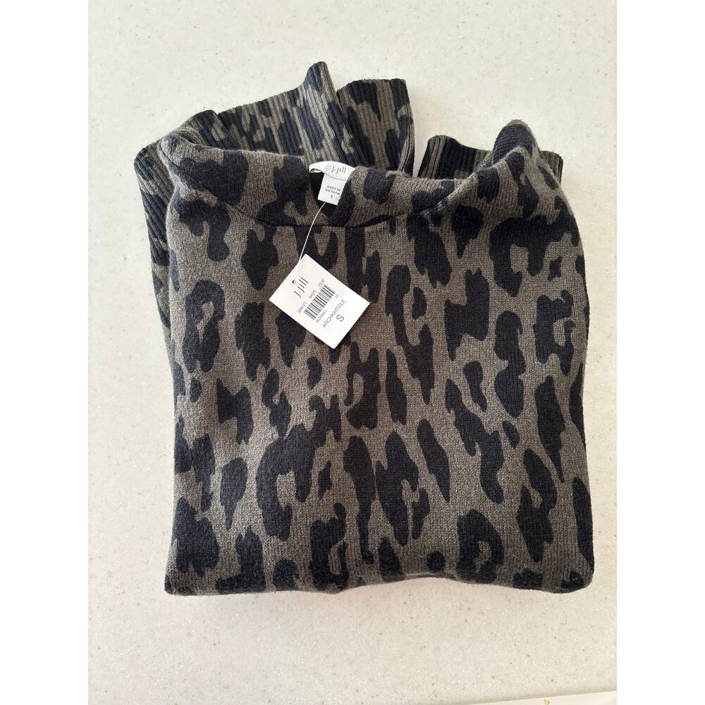J.Jill Leopard Print Hooded Sweater Women Brown Black Lightweight Knit Pullover - Picture 12 of 12